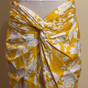 AMUR Klara Twist Midi Skirt Yellow Floral Botanical NWT Size 10